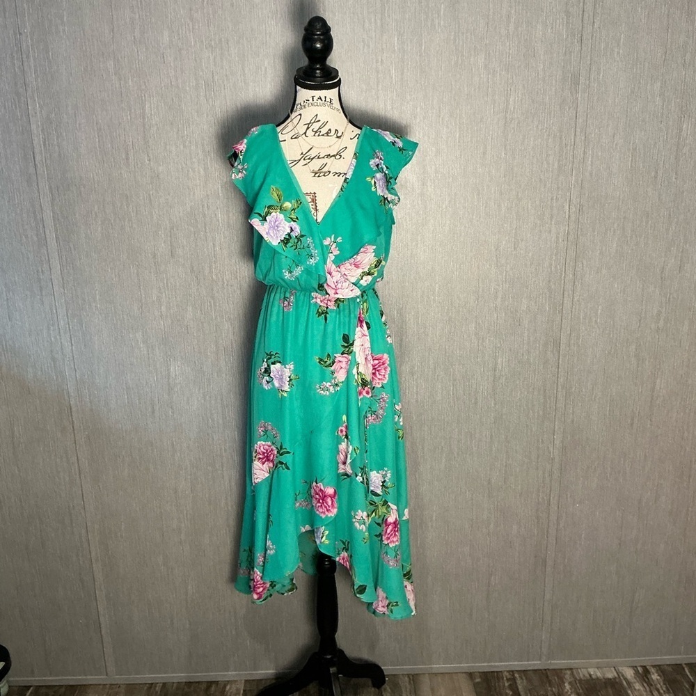 Socialite Teal Floral Asymmetrical Dress Size Small